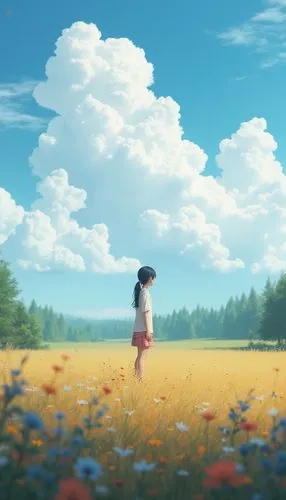 hosoda,arrietty,blooming field,summer meadow,flower field,field of flowers