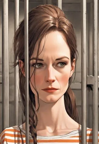 prisoner,prison,katniss,arbitrary confinement,the girl's face,sad woman,lori,clementine,detention,chainlink,criminal,she,woman face,main character,croft,david bates,sigourney weave,portrait of a girl,game illustration,restriction,Digital Art,Comic