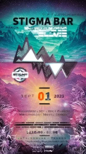 Mountain techno party with psycodelic flovers,flyer,cd cover,cover,bar code label,stevia,waveform,systema,event,stellagama,art flyer,seminyak beach,ingestion of unauthorized substances,omega fog,sigma