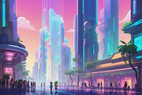 futuristic landscape,fantasy city,cybercity,cyberworld,colorful city,cybertown,skylands,fantasy world,futurist,futuristic,wonderlands,imagineers,arcology,microdistrict,coruscant,sentinels,cityscape,sky city,futuregen,metropolis,Unique,Pixel,Pixel 02