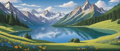 mountainous landscape,salt meadow landscape,landscape background,mountain scene,mountain landscape,alpine lake,moraine,glacial lake,mountain valleys,nature landscape,mountain meadow,mountainous landforms,mountain lake,mountain spring,mountain range,mountainlake,natural landscape,heaven lake,mountain valley,landscape mountains alps,Illustration,Children,Children 03