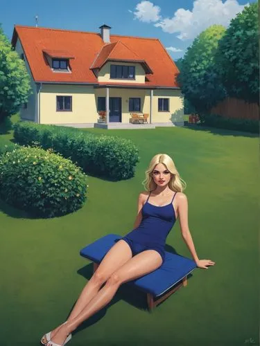 girl lying on the grass,sternfeld,lachapelle,danish house,girl in the garden,heidi country,Illustration,Vector,Vector 03