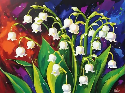 Lilly Of The Valley Lucinda Leveille,white tulips,galanthus,lilies of the valley,lilly of the valley,tulips,calla lilies,tulip white,lily of the field,flower painting,jonquils,lily of the valley,wild 