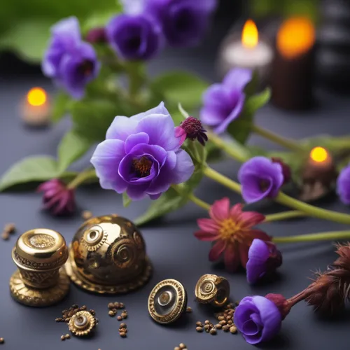 tea flowers,flowers png,periwinkles,edible flowers,flower essences,snail shells,japanese anemones,dried flowers,purple and gold,gold and purple,still life photography,flower background,paper flower ba