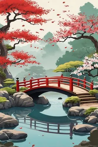 japanese sakura background,cartoon video game background,japanese floral background,sakura background,japanese background,japanese garden,landscape background,japan landscape,background vector,okami,heian,japan garden,torii,koi pond,mobile video game vector background,background design,shinto,japon,nature background,beautiful japan,Unique,Design,Sticker