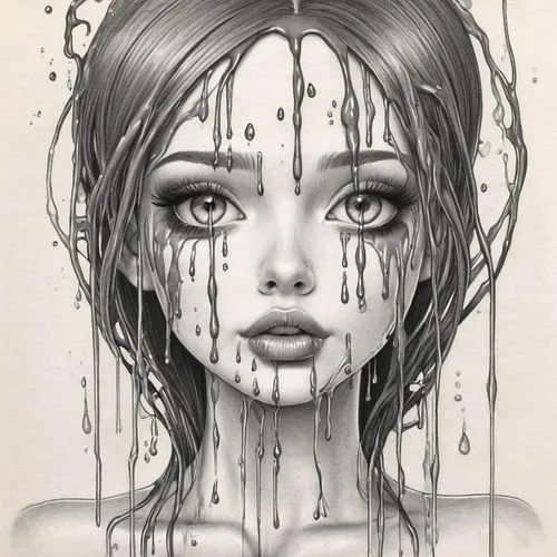 jover,drips,pencil drawings,angel's tears,rone,graphite,Illustration,Black and White,Black and White 30