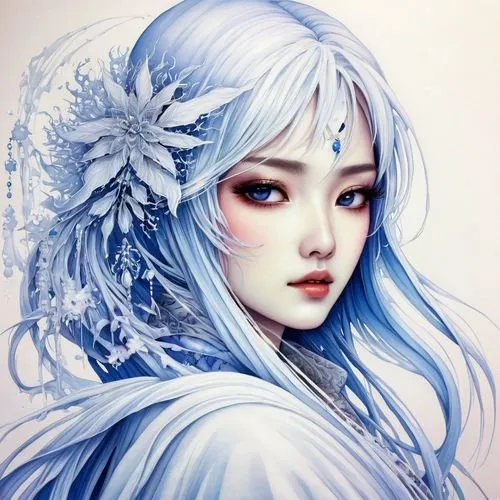 white rose snow queen,kommuna,white blossom,the snow queen,kunqu,suit of the snow maiden,ice queen,longmei,winterblueher,karou,seimei,white lady,fantasy portrait,fairie,amaterasu,maiko,sanxia,diaochan,jianyin,blue snowflake,Unique,Paper Cuts,Paper Cuts 01