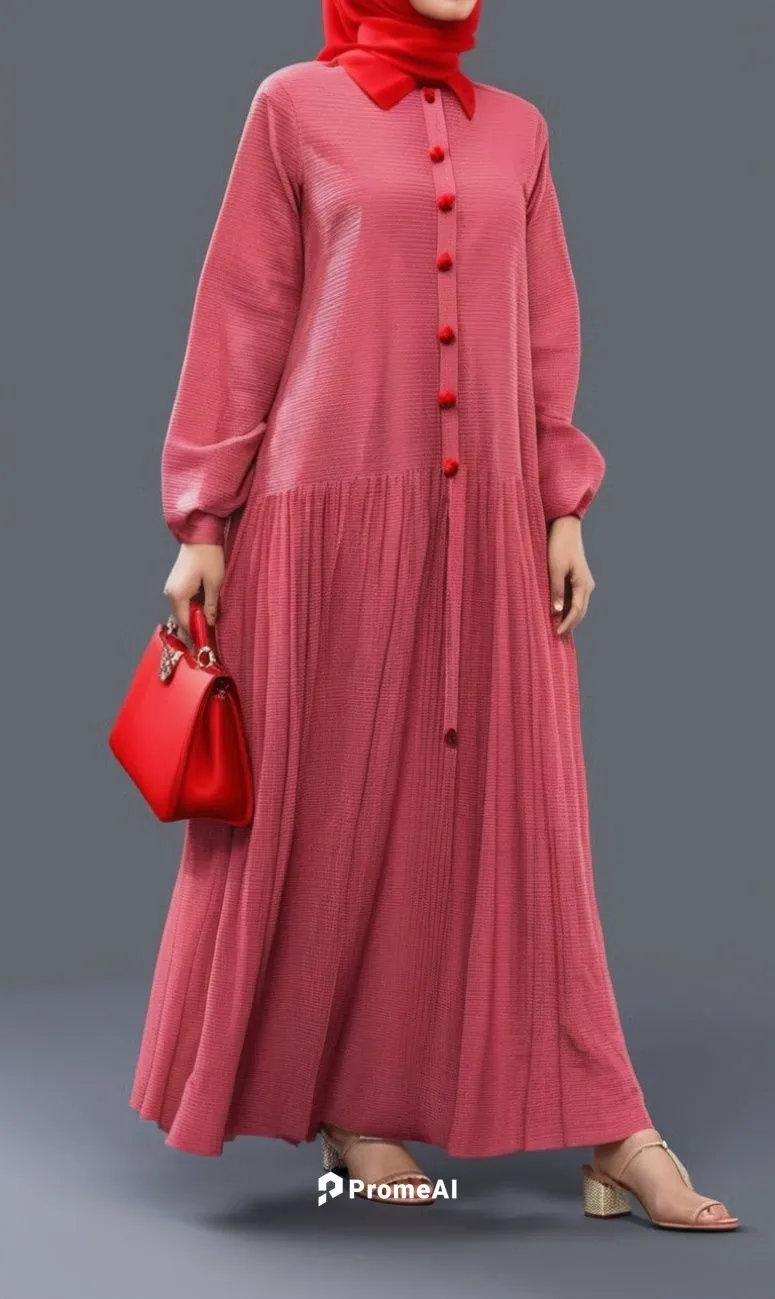 3d fashion drawing for Muslim hejab with pilesee with red dress ,a woman in a long red dress stands with a purse,umbridge,babushka doll,kawakubo,lenderman,burqa,purdah,Photography,General,Realistic