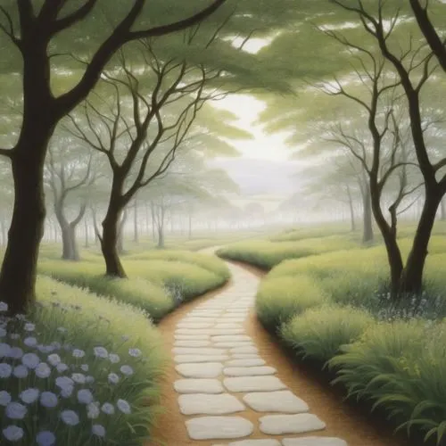 rahxephon,higurashi,walking in a spring,path,spring background,forest path