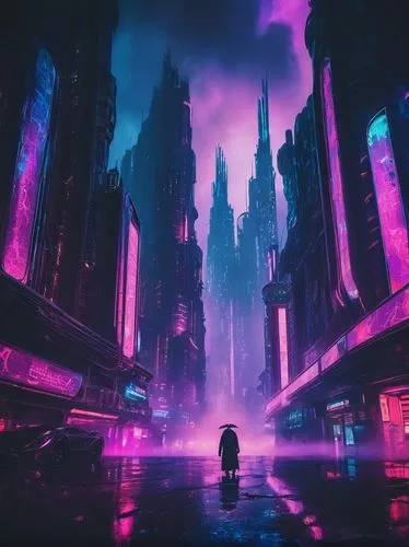 cyberpunk,cybercity,fantasy city,metropolis,vapor,cityscape,bladerunner,futuristic landscape,purple wallpaper,dystopian,ultraviolet,colorful city,cyberia,cyberworld,kinkade,synth,futuristic,cyberscene,coruscant,dystopias,Illustration,Realistic Fantasy,Realistic Fantasy 47