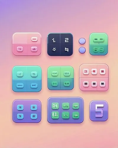 Modern, minimalist, sleek, futuristic, touchscreen, calculator app, pastel colors, soft glow, rounded edges, flat design, iOS style, digital display, numeric keypad, function buttons, equals sign, mul