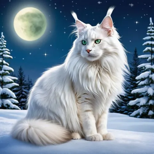 siberian cat,white cat,snowbell,himalayan persian,christmas snowy background,Photography,General,Realistic