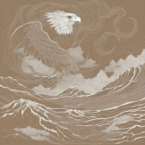 Line drawing of a eagle .,an eagle flying over a large mountain with waves,eagle illustration,eagle drawing,mongolian eagle,white eagle,sea head eagle,cool woodblock images,Illustration,Vector,Vector 