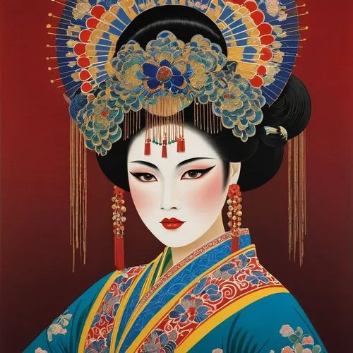 geisha girl,peking opera,geisha,taiwanese opera,oriental princess,oriental girl,chinese art,oriental painting,japanese art,japanese woman,asian woman,inner mongolian beauty,oriental,amano,tai qi,shakyamuni,khokhloma painting,rou jia mo,asia,vintage asian,Illustration,Retro,Retro 26