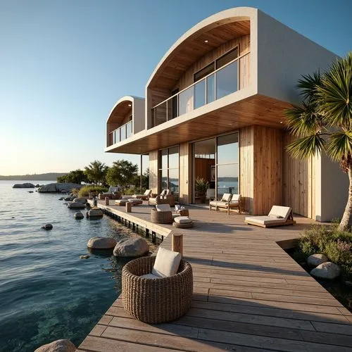 house by the water,luxury property,beachfront,beach house,oceanfront,holiday villa,luxury home,dunes house,beachhouse,floating huts,dreamhouse,summer house,beautiful home,tropical house,waterfront,pool house,yacht exterior,wooden decking,3d rendering,ocean view