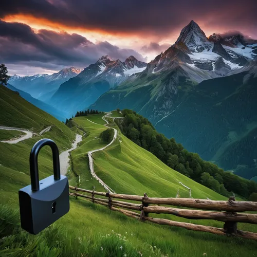 Capture the beauty of nature with a lock screen wallpaper featuring a stunning mountain landscape.,padlock,padlocks,padlock old,landscape background,cryptography,access control,fridge lock,internet se