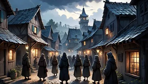 medieval street,ravenloft,hogsmeade,nargothrond,riftwar,pilgrims,Anime,Anime,Cartoon