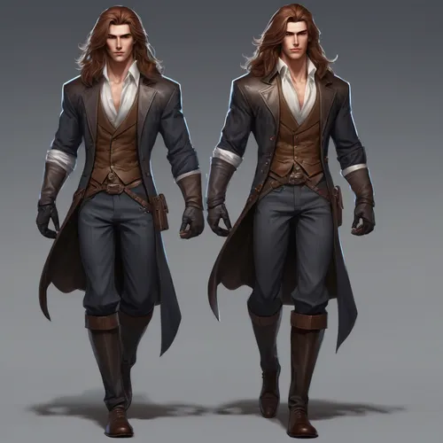 male character,male elf,trench coat,frock coat,overcoat,suit of spades,dodge warlock,male poses for drawing,bard,the wanderer,pirate,gunfighter,vax figure,old coat,cullen skink,huntsman,male model,assassin,imperial coat,haighlander,Conceptual Art,Fantasy,Fantasy 01