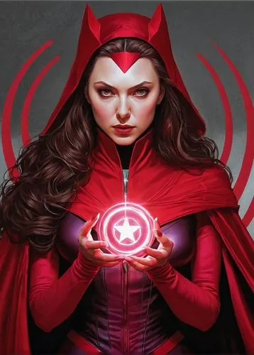 scarlet witch,magneto-optical disk,red super hero,red,red lantern,darth talon,wanda,magneto-optical drive,evil woman,red cape,super heroine,head woman,clove,power icon,avenger,red coat,lopushok,red chief,devil,the enchantress,Illustration,Realistic Fantasy,Realistic Fantasy 07