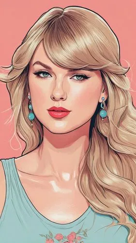 Taylor swift in cartoon with soft colors,taylor swift with blonde hair and a blue shirt,swiftlet,fashion vector,swifty,vector illustration,taytay,taylor,Illustration,Black and White,Black and White 12