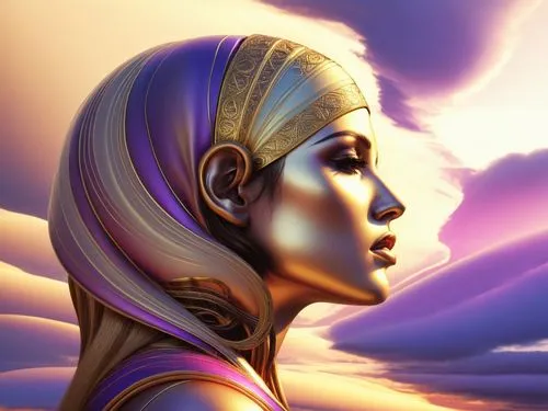 this is a digital painting of a woman's face,inanna,wadjet,ancient egyptian girl,asherah,ashtar,nefertiti,Illustration,Realistic Fantasy,Realistic Fantasy 45