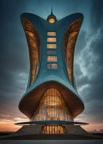 an architectural monument building, smooth details. precise lines,futuristic architecture,futuristic art museum,the palace of culture,islamic architectural,volgograd,arhitecture,harp of falcon eastern