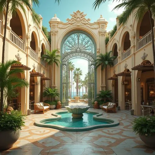 paradisus,resort,venetian hotel,dorne,oasis,the palm,royal palms,riad,palmilla,venetian,atriums,palm garden,caesars palace,millenia,theed,shangri,courtyard,tropicale,hotel lobby,courtyards,Photography,General,Realistic