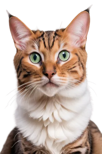 Bengal cat, white fur with grey patterns, sitting, snowflake-like markings on face, bright green eyes, pink nose, fluffy whiskers, marble-textured fur, soft snowflakes falling around, gentle morning l