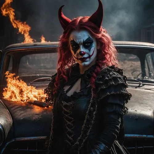 demona,fire devil,demoness,theatricality,abaddon,villainess,old halloween car,bedevil,purgatorial,walpurgisnacht,witch driving a car,rasputina,hellfest,netherworld,firebrand,malefic,hellstrom,mephistopheles,devilishly,hellfire,Photography,General,Fantasy