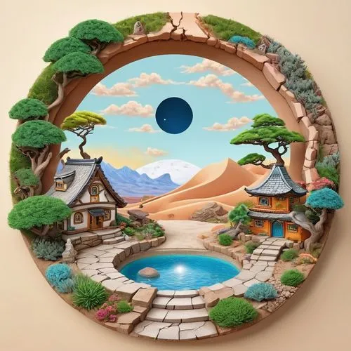 circular puzzle,round window,circle shape frame,japanese zen garden,round autumn frame,porthole,circle around tree,wooden plate,zen garden,japanese garden ornament,round house,round hut,ghibli,sand clock,studio ghibli,miyazaki,round frame,wood mirror,yazaki,circular,Illustration,Japanese style,Japanese Style 01