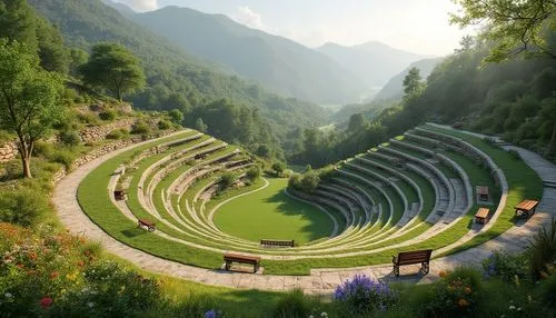 amphitheater,ancient theatre,amphitheatre,open air theatre,tulou,roman theatre,amphitheatres,terraces,delphi,terraced,theater stage,amphitheaters,parterre,theatre stage,labyrinths,theater,theatricum,rows of seats,messene,theatron,Photography,General,Realistic