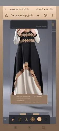 Wool 3d drawing fashion for Muslim hijab with winter design.with wool design with loose sleeves with black and light brown ,a person in a dress is looking at the web page,webgl,droste effect,blackmagi