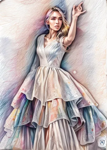 photo painting,girl in a long dress,jessamine,digital art,cinderella,watercolor women accessory,boho art,vintage angel,fashion vector,lily-rose melody depp,fashion illustration,angel,watercolor background,hanbok,fantasy portrait,world digital painting,watercolor texture,tulle,digital artwork,watercolor