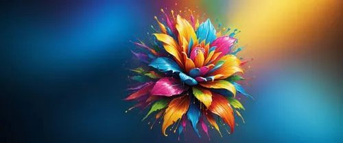 пусто,a bright, colorful flower is floating over the blue background,colorful foil background,netburst,straw flower,plastic flower,rainbow pencil background,paper flower background