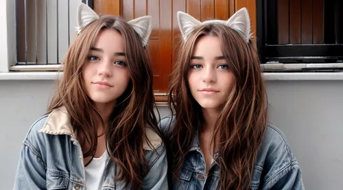 two cats,image editing,cat ears,mirror image,image manipulation,cat frame,two wolves,british longhair cat,british semi-longhair,photo effect,gray cat,two girls,edit icon,tabby cat,mirroring,domestic long-haired cat,twins,cat image,lionesses,portrait background