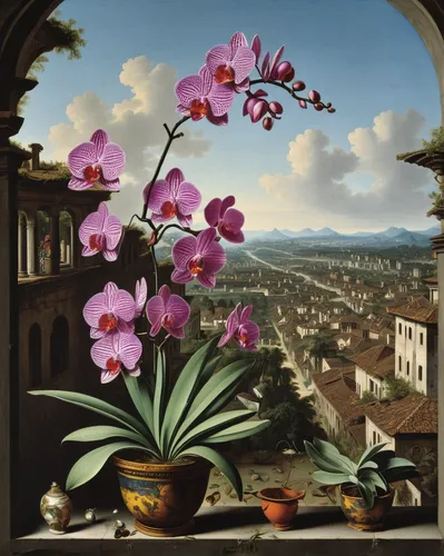 Orchid Magic,florentine,laelia albida,still life of spring,spathoglottis,laelia,phalaenopsis equestris,laelia crispa,mixed orchid,dendrobium,oberlo,dendrobium victoriae-reginae,epidendrum,phalaenopsis