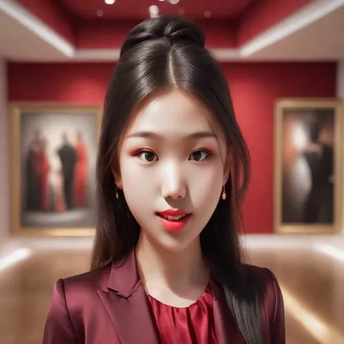 spy visual,the mona lisa,asian woman,kimjongilia,businesswoman,artist doll,world digital painting,business girl,business woman,doll's facial features,portrait background,on a red background,mona lisa,kdrama,hong,art model,stewardess,oriental girl,asian vision,songpyeon,Photography,Commercial