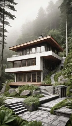 forest house,mid century house,house in the mountains,house in mountains,house in the forest,modern house,fallingwater,timber house,mid century modern,zumthor,renderings,dunes house,snohetta,cantilevers,bohlin,3d rendering,cantilevered,modern architecture,asian architecture,render,Illustration,Black and White,Black and White 11