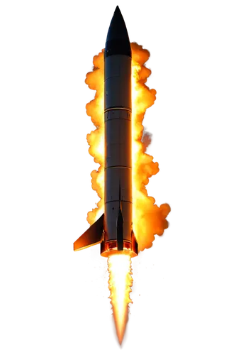 Rocket, lift-off, explosive sound effect, massive thrust, fiery flames, metallic structure, intricate details, smoke trail, ascending motion, dynamic composition, low-angle shot, dramatic lighting, ci