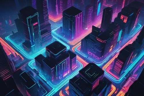 cityscape,colorful city,cybercity,city blocks,metropolis,cybertown,skyscraper,microdistrict,neon ghosts,kaleidoscape,city lights,neon light,skyscrapers,density,urban,cubes,neon arrows,neon,cityzen,city,Illustration,Black and White,Black and White 16