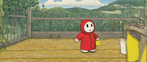 jizo,little red riding hood,gondola,frutti di bosco,red riding hood,vegetable field,studio ghibli,cartoon forest,alpine pastures,stroll,bamboo shoot,red cape,corn field,to the garden,farm background,red coat,farmer in the woods,cornfield,cardinal,paprika,Illustration,Realistic Fantasy,Realistic Fantasy 11