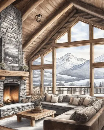 the cabin in the mountains,chalet,alpine style,winter house,fire place,coziness,wooden beams,house in the mountains,fireplace,warm and cozy,home landscape,house in mountains,log home,snow house,log cabin,ski resort,beautiful home,maligne,coziest,fireplaces,Illustration,Black and White,Black and White 30