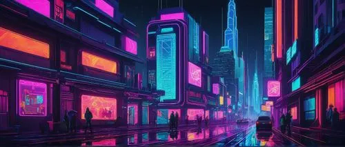 Futuristic digital art, DALL-E images, vibrant neon colors, cyberpunk cityscape, skyscrapers, holographic advertisements, sleek lines, geometric shapes, abstract patterns, 3D rendered models, low-poly