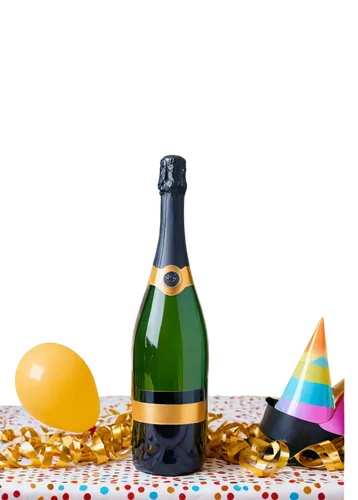 Confetti, balloons, colorful streamers, happy faces, smiling eyes, party hats, champagne bottle, overflowing glasses, festive tablecloth, golden decorations, sparkling lights, shallow depth of field, 