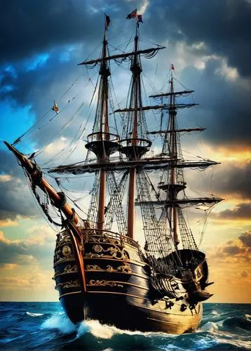 galleon,sea sailing ship,sailing ship,sail ship,whaleship,pirate ship,tallship,merchantman,sailing ships,ironsides,piracies,caravel,three masted sailing ship,trireme,mayflower,tall ship,merchantmen,whydah,barquentine,privateering,Illustration,Realistic Fantasy,Realistic Fantasy 37