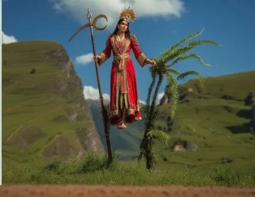 a woman in a red dress holding two poles,inara,efik,paiwan,parashurama,kalaripayattu,satyavan,Photography,General,Realistic