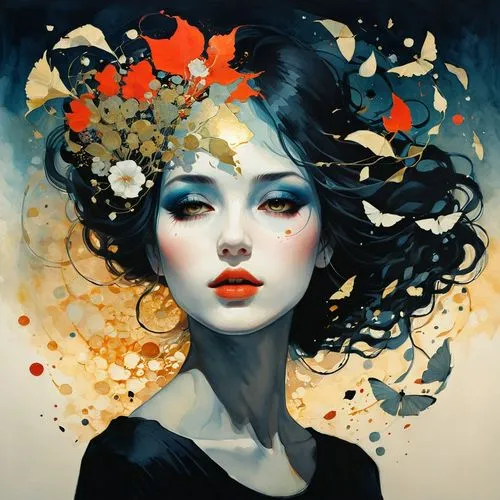 viveros,jingna,mystical portrait of a girl,kommuna,fantasy portrait,persephone,Illustration,Paper based,Paper Based 19