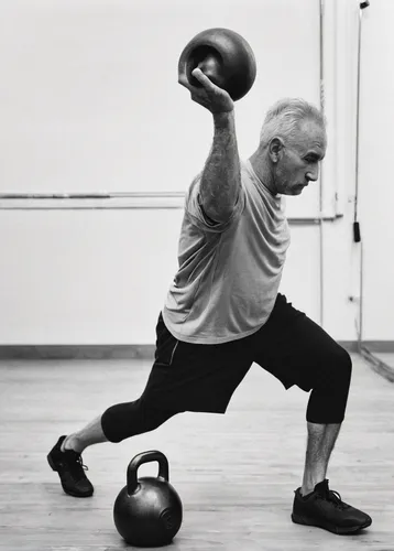 kettlebells,kettlebell,medicine ball,exercise ball,strength training,mobility,sports center for the elderly,squat position,circuit training,strengthening,dumbbell,sports exercise,physical fitness,dumbbells,equal-arm balance,exercise equipment,elderly man,burpee,strongman,aerobic exercise,Photography,Black and white photography,Black and White Photography 06