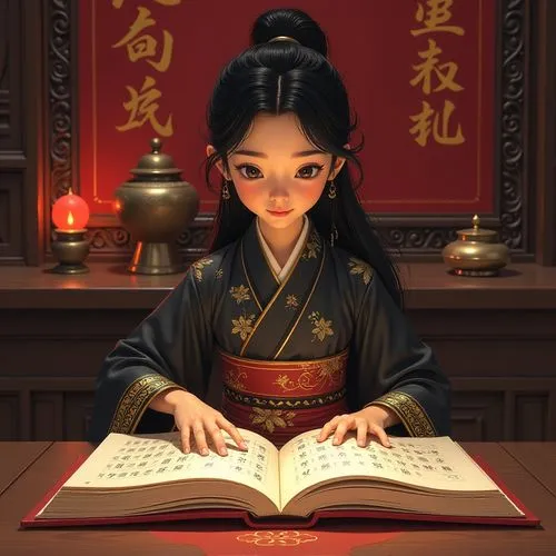 guqin,daiyu,hanfu,jinling,daoist,wulin,sanxia,jingqian,oriental girl,calligrapher,zhiyuan,qianfei,xiaohui,rongfeng,chuseok,yangmei,oriental princess,girl studying,qianwen,guzheng,Illustration,Realistic Fantasy,Realistic Fantasy 40