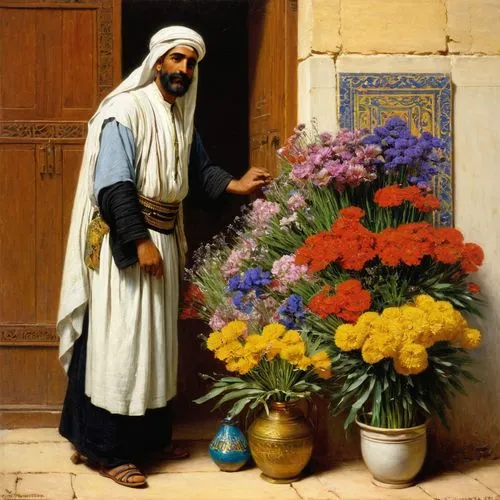 cortinariaceae,jerusalemites,dor with flowers,berber,flower cart,flower delivery,floral greeting,persian poet,la kasbah,zoroastrian novruz,quets,vendor,with a bouquet of flowers,glaoui,mandaean,hrab,sabaean,ghazali,floral arrangement,nasimi,Art,Classical Oil Painting,Classical Oil Painting 42